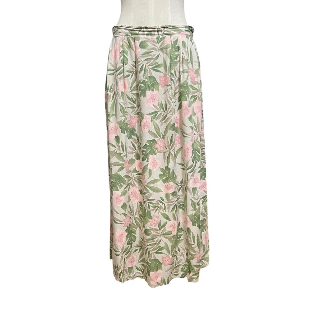 Vintage Beachy Cottage Sag Harbor Pink Tropical Vacation Floral Maxi Skirt